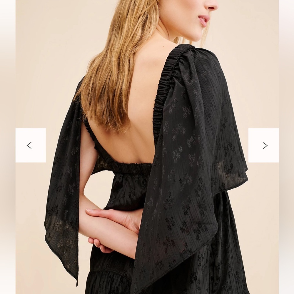 Free People Cha Cha Maxi Dress Black Boho Flutter Sleeve Open Back Sz S - Picture 3 of 8